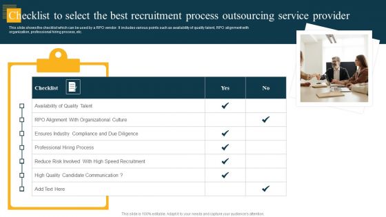 Checklist To Select The Best Recruitment Process Outsourcing Service Provider Graphics PDF