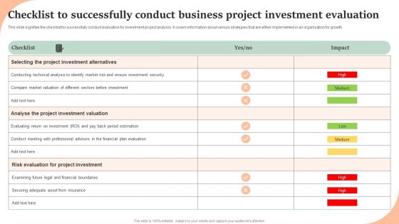 Checklist To Successfully Conduct Business Project Investment Evaluation Download PDF