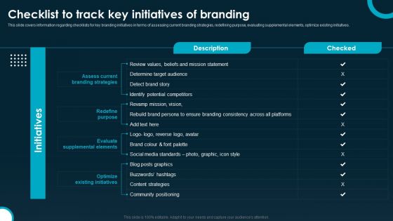 Checklist To Track Key Initiatives Of Branding Background PDF