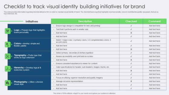 Checklist To Track Visual Identity Building Initiatives For Brand Brochure PDF