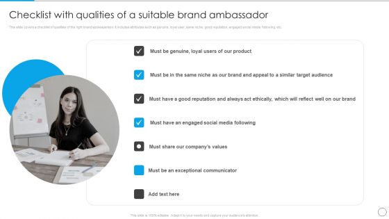 Checklist With Qualities Of A Suitable Brand Ambassador Communication Strategy To Enhance Brand Value Topics PDF