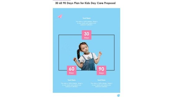 Child Care 30 60 90 Days Plan For Kids Day Care Proposal One Pager Sample Example Document