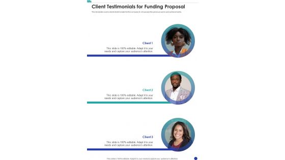 Child House Care Truck Funding Client Testimonials For Funding One Pager Sample Example Document