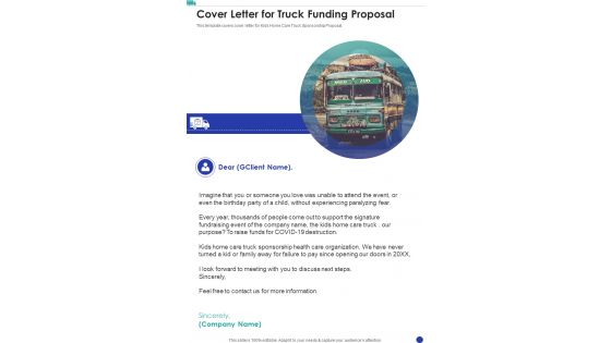 Child House Care Truck Funding Cover Letter For Truck Funding One Pager Sample Example Document