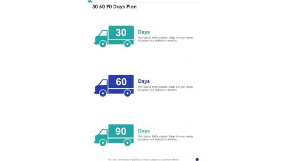 Child House Care Truck Funding Proposal 30 60 90 Days Plan One Pager Sample Example Document