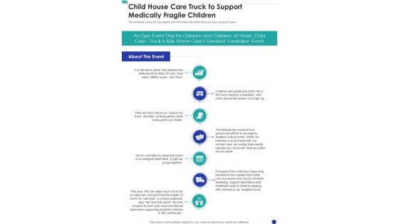 Child House Care Truck To Support Medically Fragile Children One Pager Sample Example Document Child House Care Truck To Support Medically Fragile Children One Pager Sample Example Document