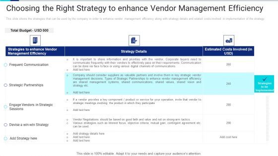 Choosing The Right Strategy To Enhance Vendor Management Efficiency Clipart PDF