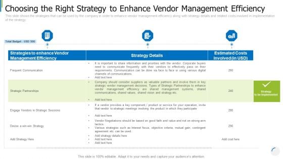 Choosing The Right Strategy To Enhance Vendor Management Efficiency Demonstration PDF