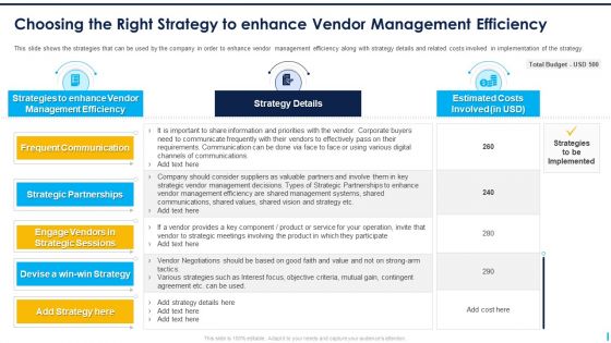 Choosing The Right Strategy To Enhance Vendor Management Efficiency Inspiration PDF