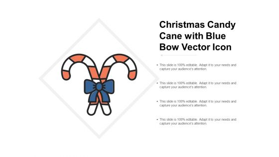 Christmas Candy Cane With Blue Bow Vector Icon Ppt Powerpoint Presentation Inspiration Mockup