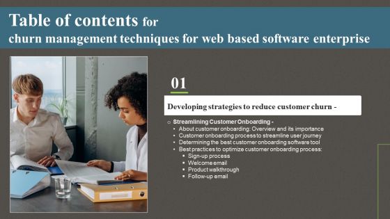 Churn Management Techniques For Web Based Software Enterprise Table Of Contents Ppt PowerPoint Presentation File Ideas PDF Churn Management Techniques For Web Based Software Enterprise Table Of Contents Ppt PowerPoint Presentation File Ideas PDF