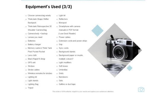 Cinematography Project Proposal Equipments Used Gels Ppt Ideas Show PDF