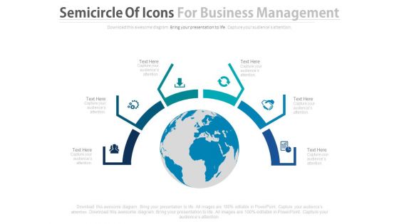 Circle Of Business Icons Around Globe Powerpoint Slides