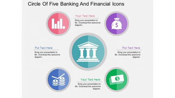 Circle Of Five Banking And Financial Icons Powerpoint Template