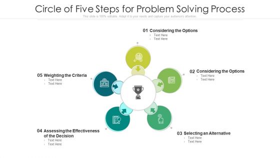 Circle Of Five Steps For Problem Solving Process Ppt PowerPoint Presentation Gallery Portfolio PDF