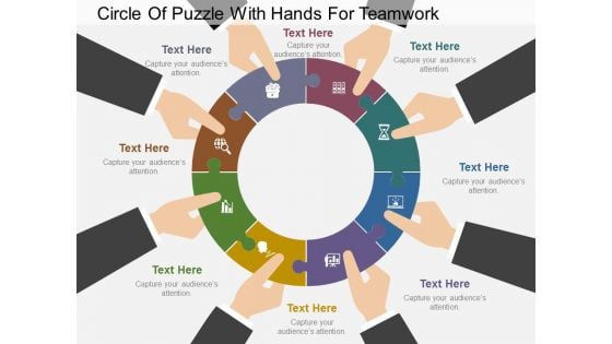 Circle Of Puzzle With Hands For Teamwork Powerpoint Template