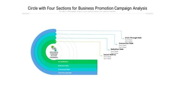Circle With Four Sections For Business Promotion Campaign Analysis Ppt PowerPoint Presentation File Format Ideas PDF