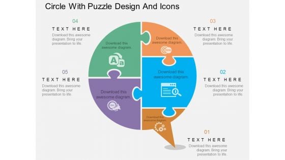 Circle With Puzzle Design And Icons Powerpoint Template