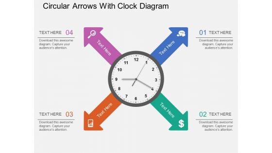 Circular Arrows With Clock Diagram PowerPoint Template Circular Arrows With Clock Diagram PowerPoint Template