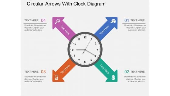 Circular Arrows With Clock Diagram PowerPoint Template