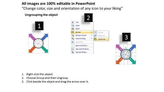 Circular Arrows With Clock Diagram PowerPoint Template