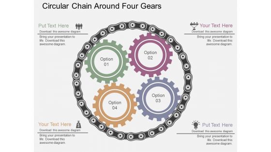 Circular Chain Around Four Gears Powerpoint Templates