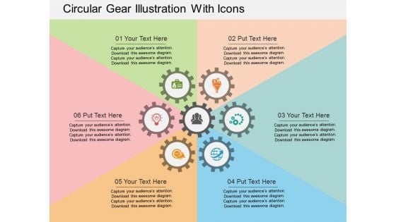 Circular Gear Illustration With Icons Powerpoint Templates