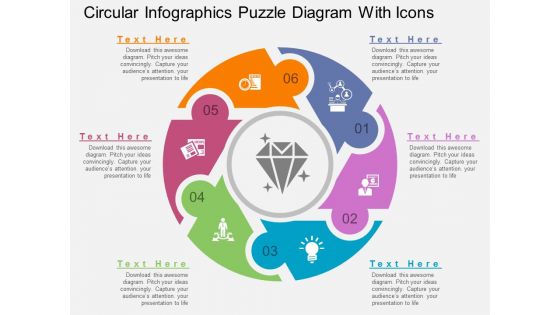 Circular Infographics Puzzle Diagram With Icons Powerpoint Template