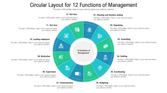 Circular Layout For 12 Functions Of Management Ppt Diagram Images PDF