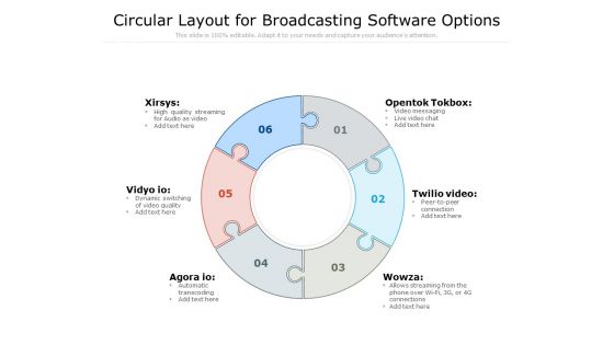 Circular Layout For Broadcasting Software Options Ppt PowerPoint Presentation Infographic Template Rules PDF Circular Layout For Broadcasting Software Options Ppt PowerPoint Presentation Infographic Template Rules PDF