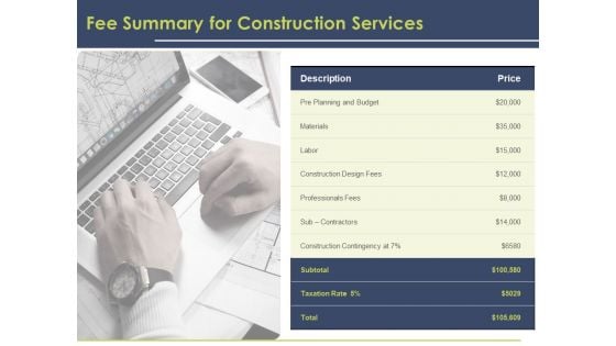 Civil Building Construction Proposal Fee Summary For Construction Services Inspiration PDF