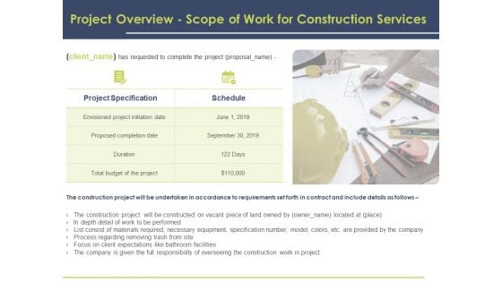 Civil Building Construction Proposal Project Overview Scope Of Work For Construction Services Background PDF