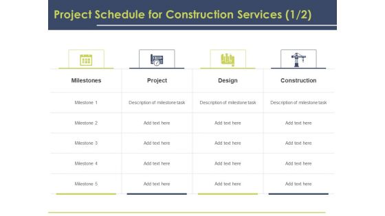 Civil Building Construction Proposal Project Schedule For Construction Services Design Icons PDF