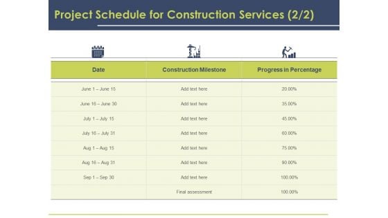 Civil Building Construction Proposal Project Schedule For Construction Services Milestone Introduction PDF