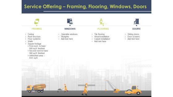 Civil Building Construction Proposal Service Offering Framing Flooring Windows Doors Clipart PDF