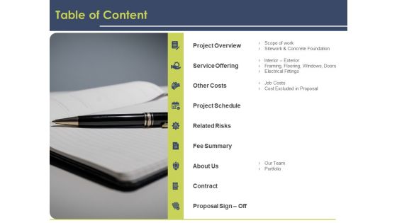 Civil Building Construction Proposal Table Of Content Pictures PDF