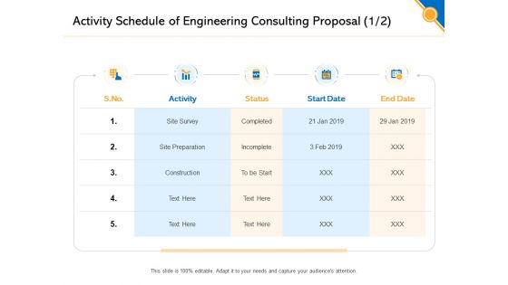 Civil Construction Activity Schedule Of Engineering Consulting Proposal Date Professional PDF