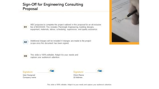 Civil Construction Sign Off For Engineering Consulting Proposal Professional PDF