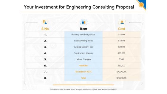 Civil Construction Your Investment For Engineering Consulting Proposal Professional PDF