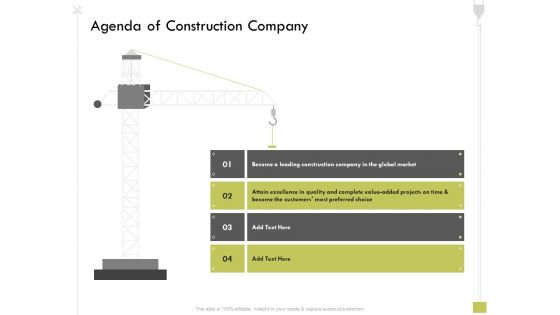 Civil Contractors Agenda Of Construction Company Ppt Model Master Slide PDF