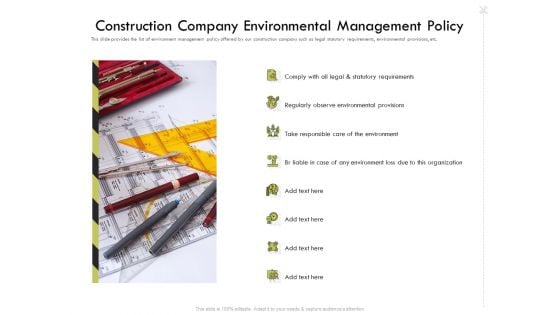 Civil Contractors Construction Company Environmental Management Policy Ppt Slides Clipart Images PDF