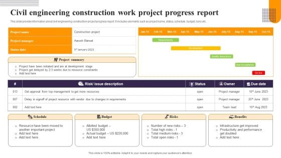 Civil Engineering Construction Work Project Progress Report Introduction PDF