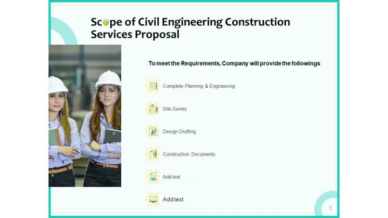 Civil Engineering Consulting Services Proposal For Construction Project Ppt PowerPoint Presentation Complete Deck With Slides