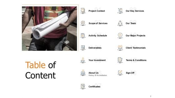 Civil Engineering Project Proposal Template Table Of Content Ppt Layouts Files PDF