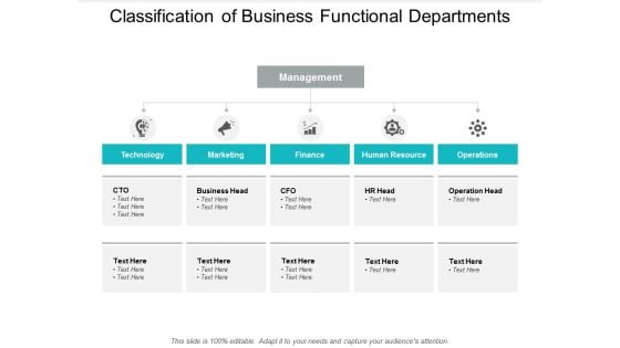 Classification Of Business Functional Departments Ppt PowerPoint Presentation Pictures Templates