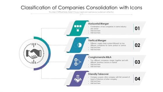 Classification Of Companies Consolidation With Icons Ppt Show Professional PDF