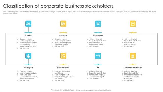 Classification Of Corporate Business Stakeholders Topics PDF