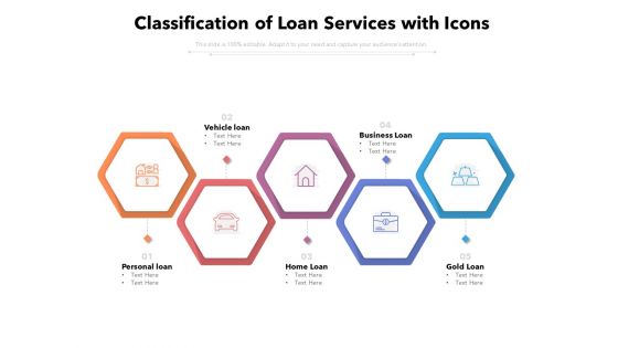 Classification Of Loan Services With Icons Ppt PowerPoint Presentation Icon Guidelines PDF