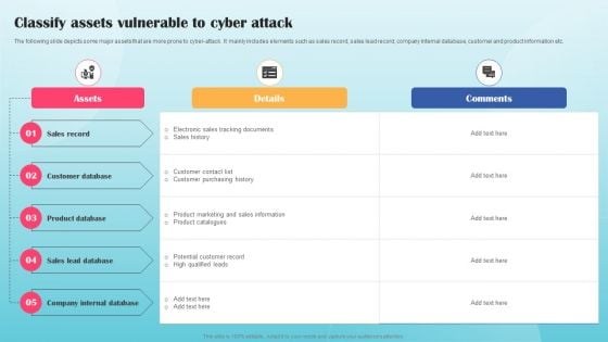 Classify Assets Vulnerable To Cyber Attack Ppt PowerPoint Presentation File Infographics PDF