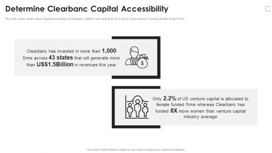 Clearbanc Investor Funding Elevator Pitch Deck Determine Clearbanc Capital Accessibility Structure PDF